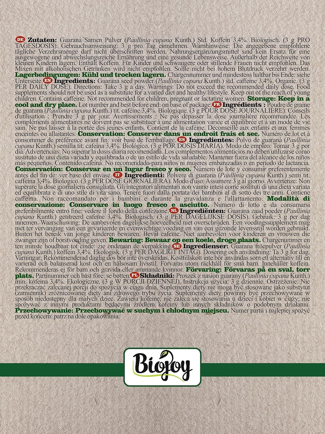 250g Guarana Pulver Bio – naturrein & koffeinhaltig | Biojoy