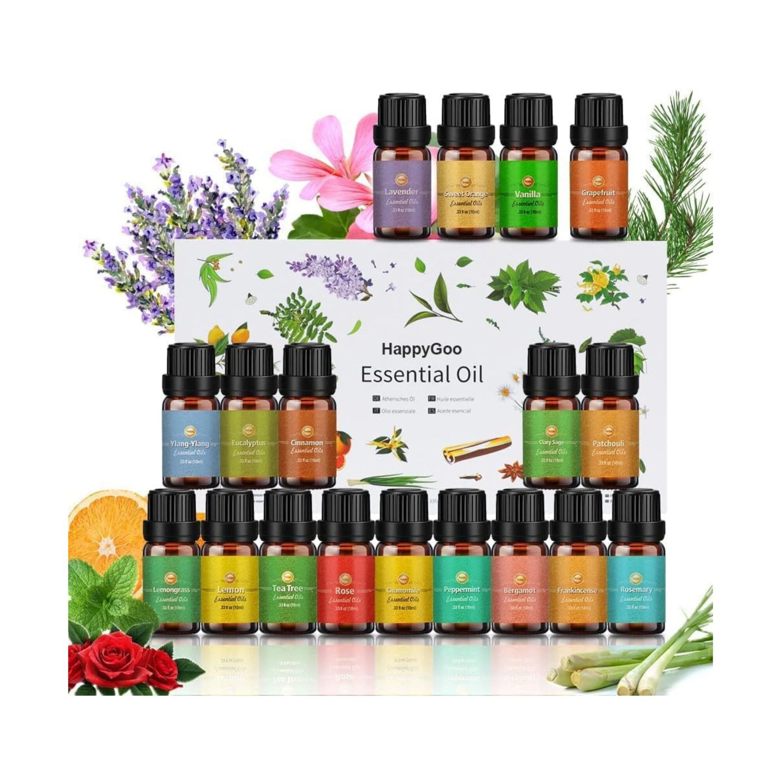 Ätherische Öle Set 18 x 10 ml mit vielfältigen Düften für Aromatherapie
