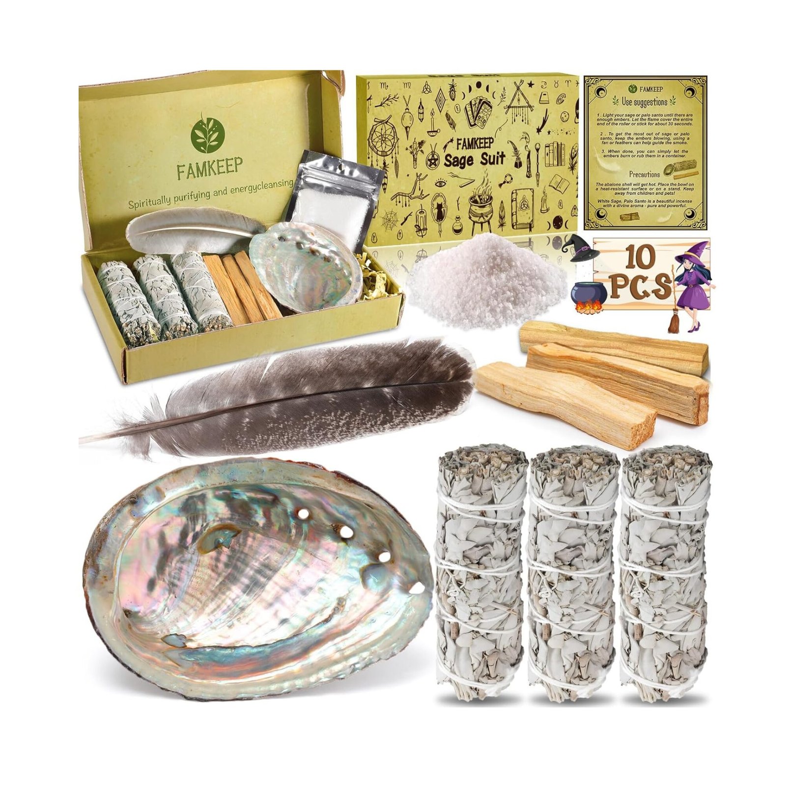 Räucherset weißer Salbei mit Palo Santo und Abalone-Muschel