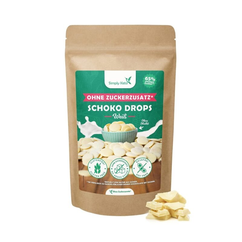 200g Weiße Schokodrops ohne Zuckerzusatz vegan