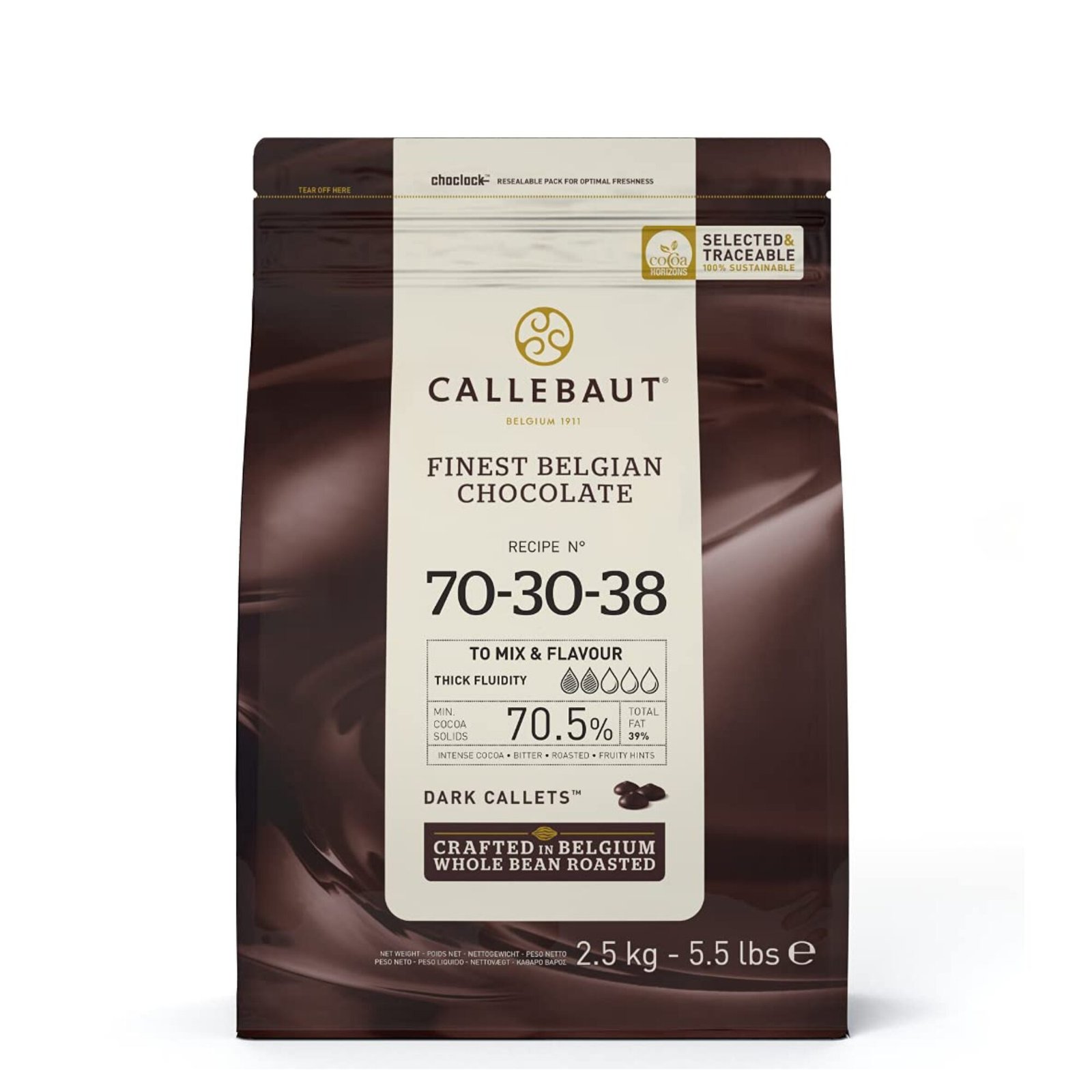 2.5kg Kuvertüre Zartbitter mit 70,5 Prozent Kakaoanteil