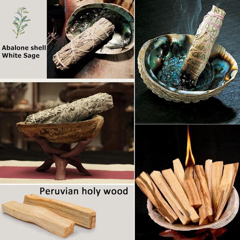 340g Räucherset – Weißer Salbei & Palo Santo mit Abalone-Muschel | Zur energetischen Reinigung & Meditation | Frasheng