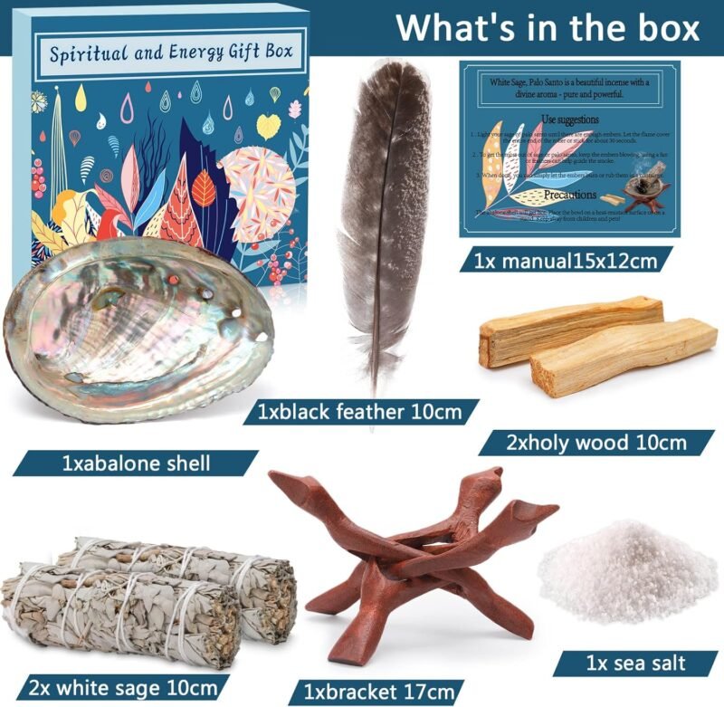 340g Räucherset – Weißer Salbei & Palo Santo mit Abalone-Muschel | Zur energetischen Reinigung & Meditation | Frasheng