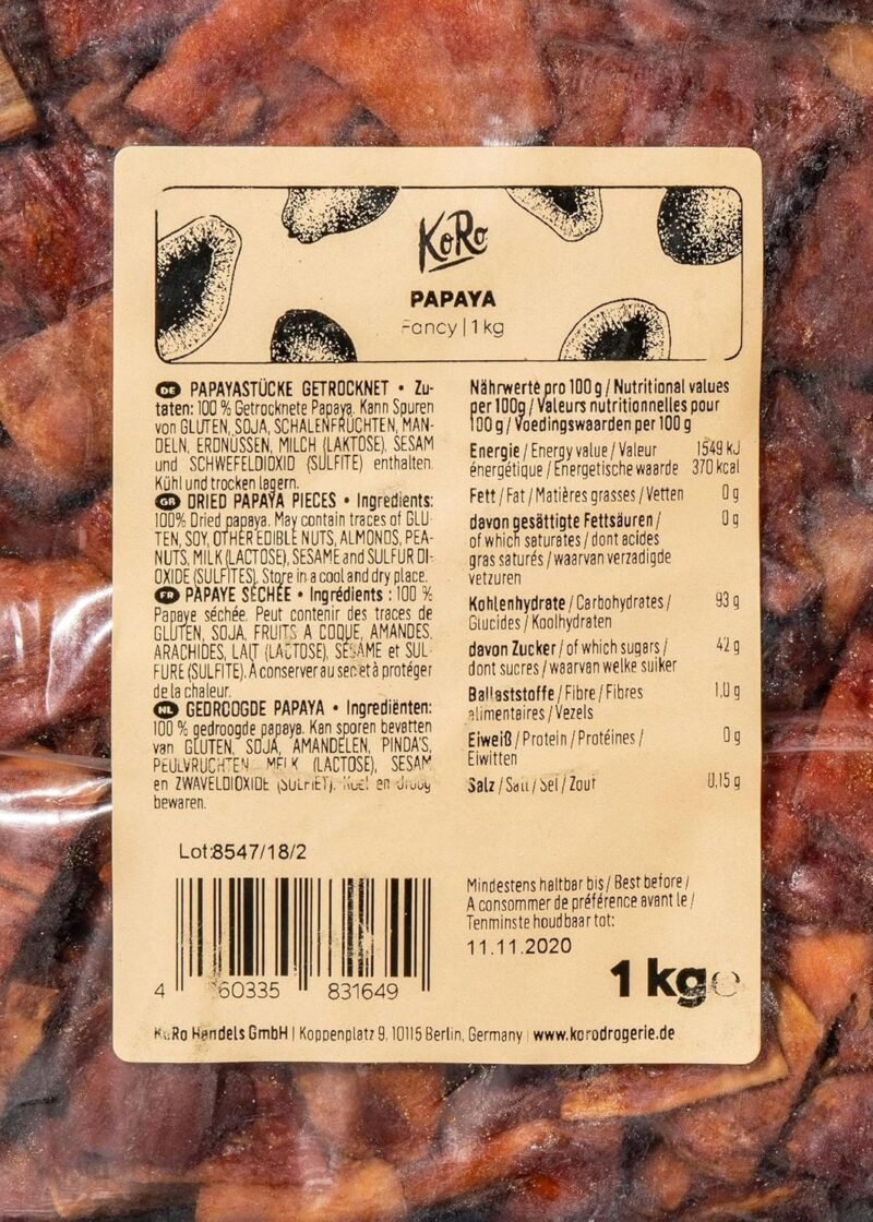 1 kg Getrocknete Papaya – Exotische Trockenfrucht ohne Zusätze | KoRo
