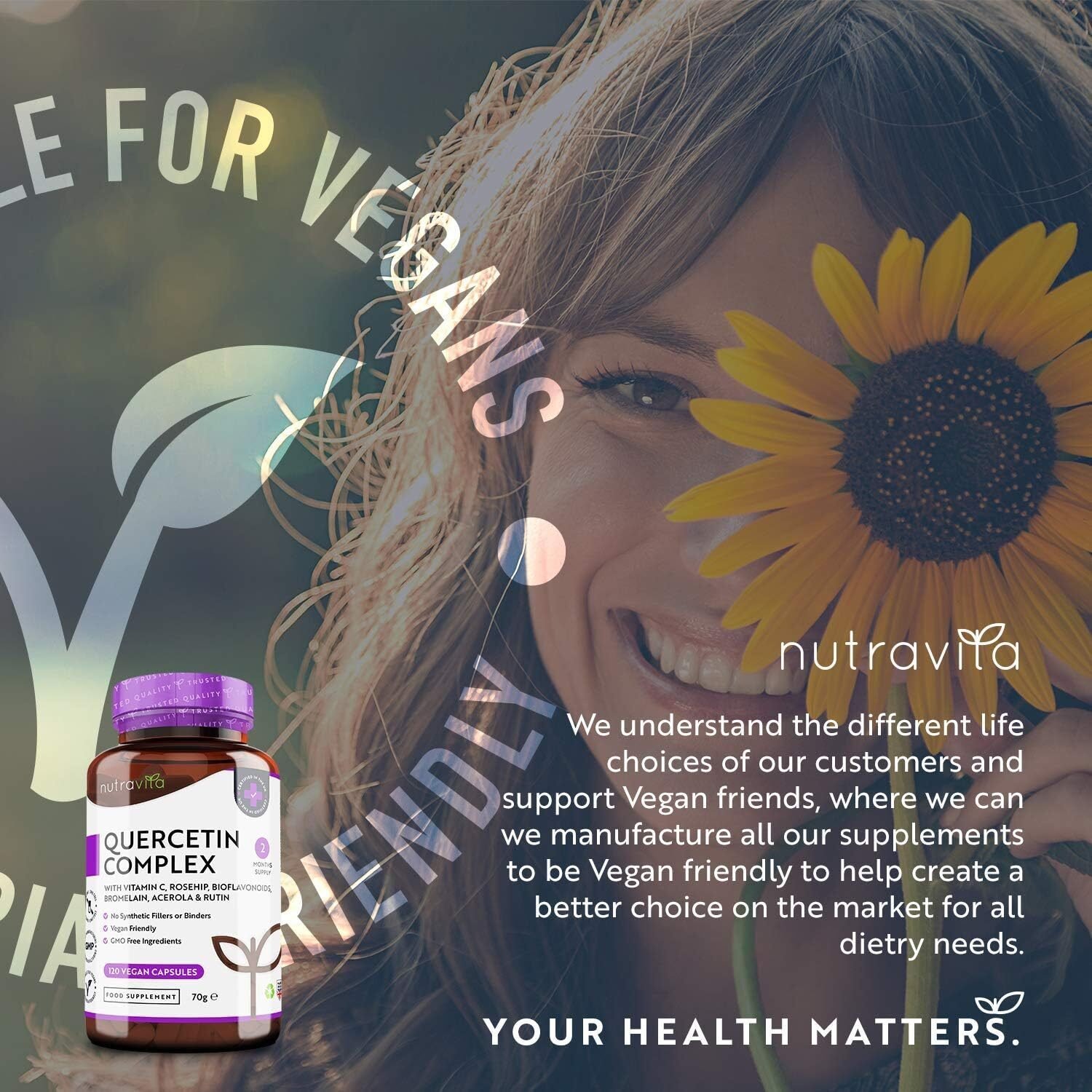 Quercetin Komplex mit Vitamin C – Hochwertige Antioxidantien-Formel – 120 Vegane Kapseln – Nutravita