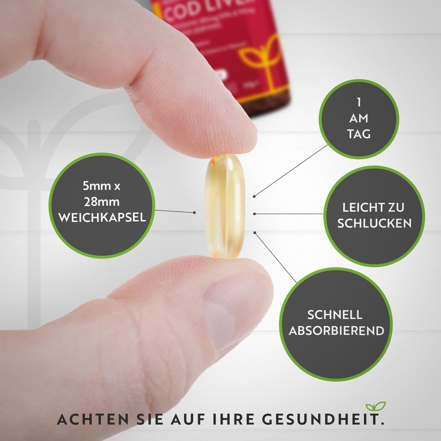 Lebertran 1000 mg 365 Kapseln – Hochwertiges Fischöl – Omega 3 mit EPA & DHA – 1 Jahresvorrat – Nutravita