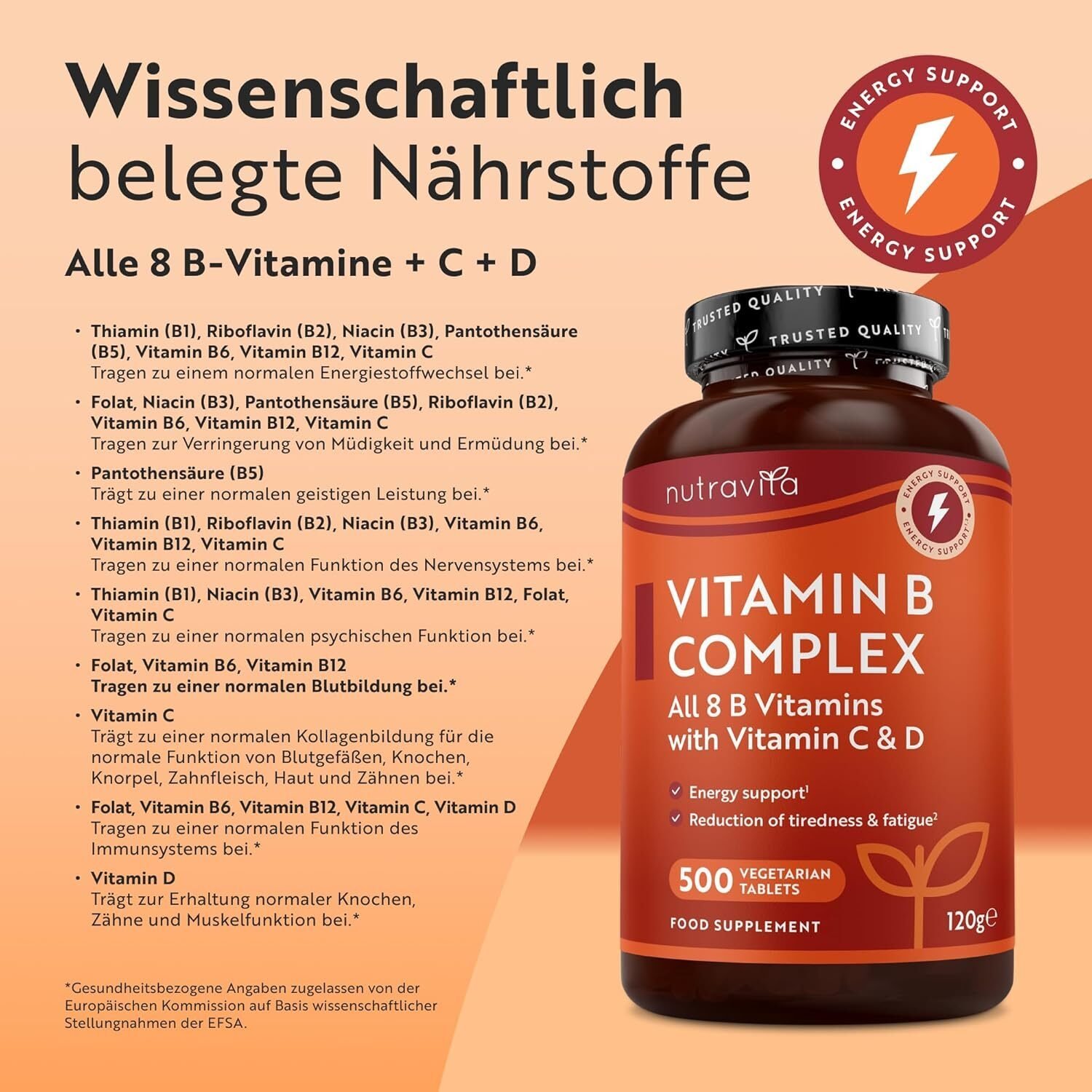 25f562cd1ce9369bb7ffbb93b6636881.jpg Vitamin B Komplex 500 Tabletten – Mit Vitamin C + D + Biotin – Hochdosiert – 1 Jahresvorrat – Nutravita
