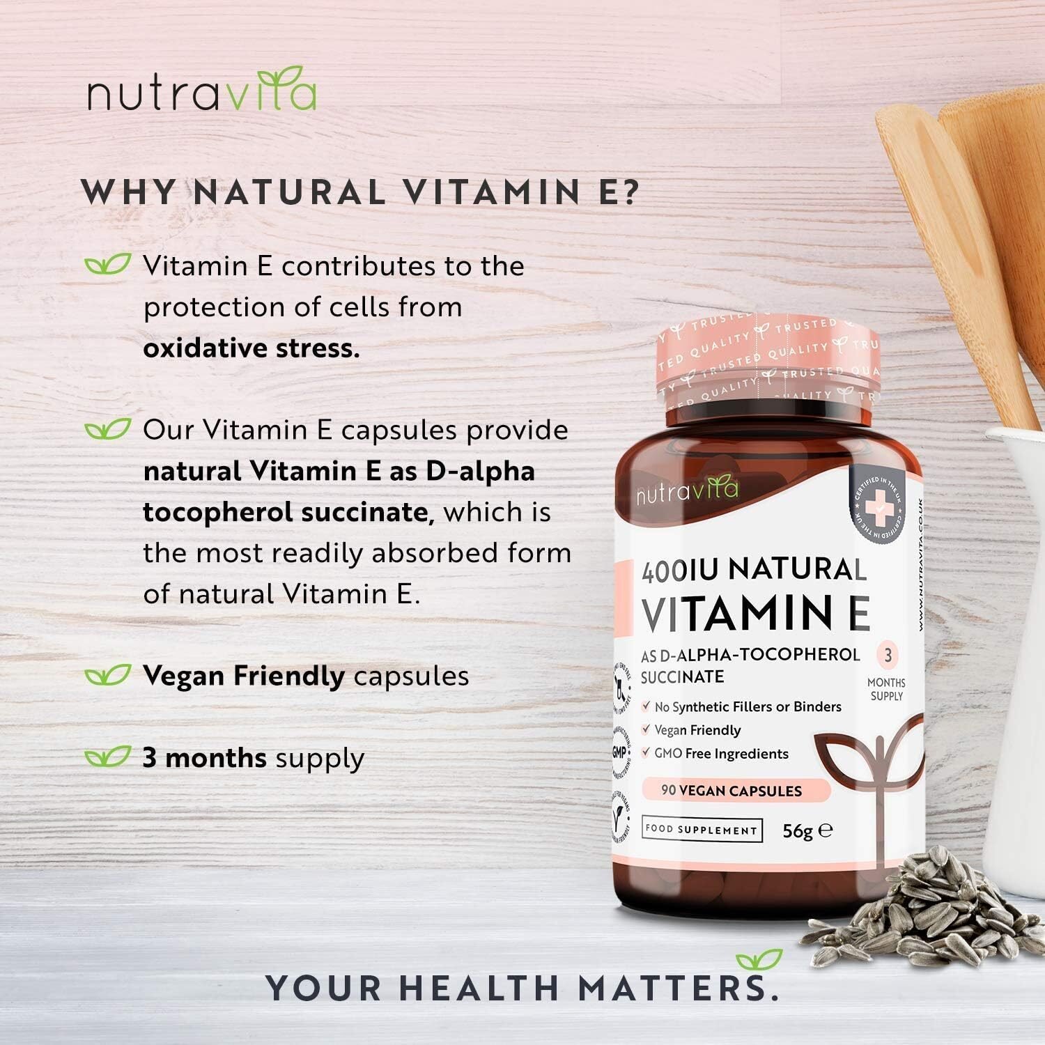 Vitamin E 400IU – Natürliches D-Alpha Tocopherol – 90 Vegane Kapseln – Nutravita