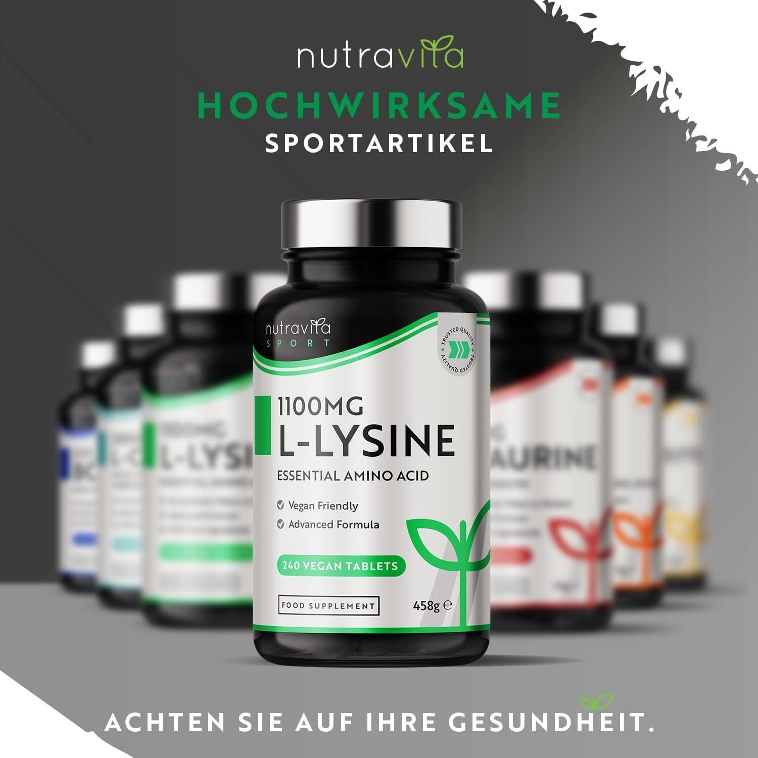 L-Lysine 1100 mg 240 Tabletten – Hochdosiert – Essentielle Aminosäure – 8 Monatsvorrat – Nutravita