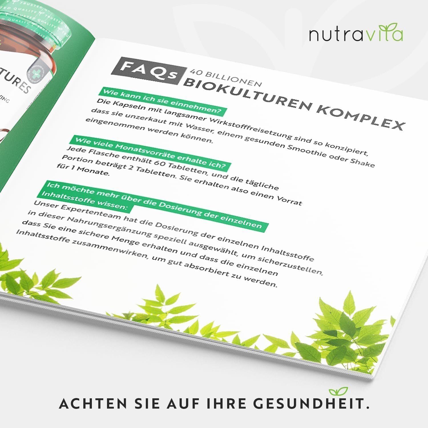 Bio Cultures Komplex 60 Kapseln – 40 Mrd. KBE Pro Tagesdosis – 15 Bakterienstämme – Veganes Probiotikum – Nutravita