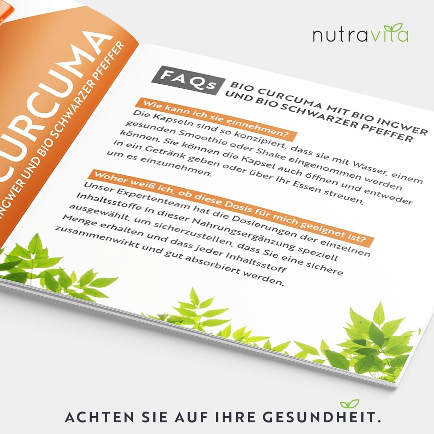 Bio Curcuma Kapseln 270 Stück mit Ingwer & Schwarzem Pfeffer – Hochdosiert mit Piperin – Veganes Nahrungsergänzungsmittel – Nutravita