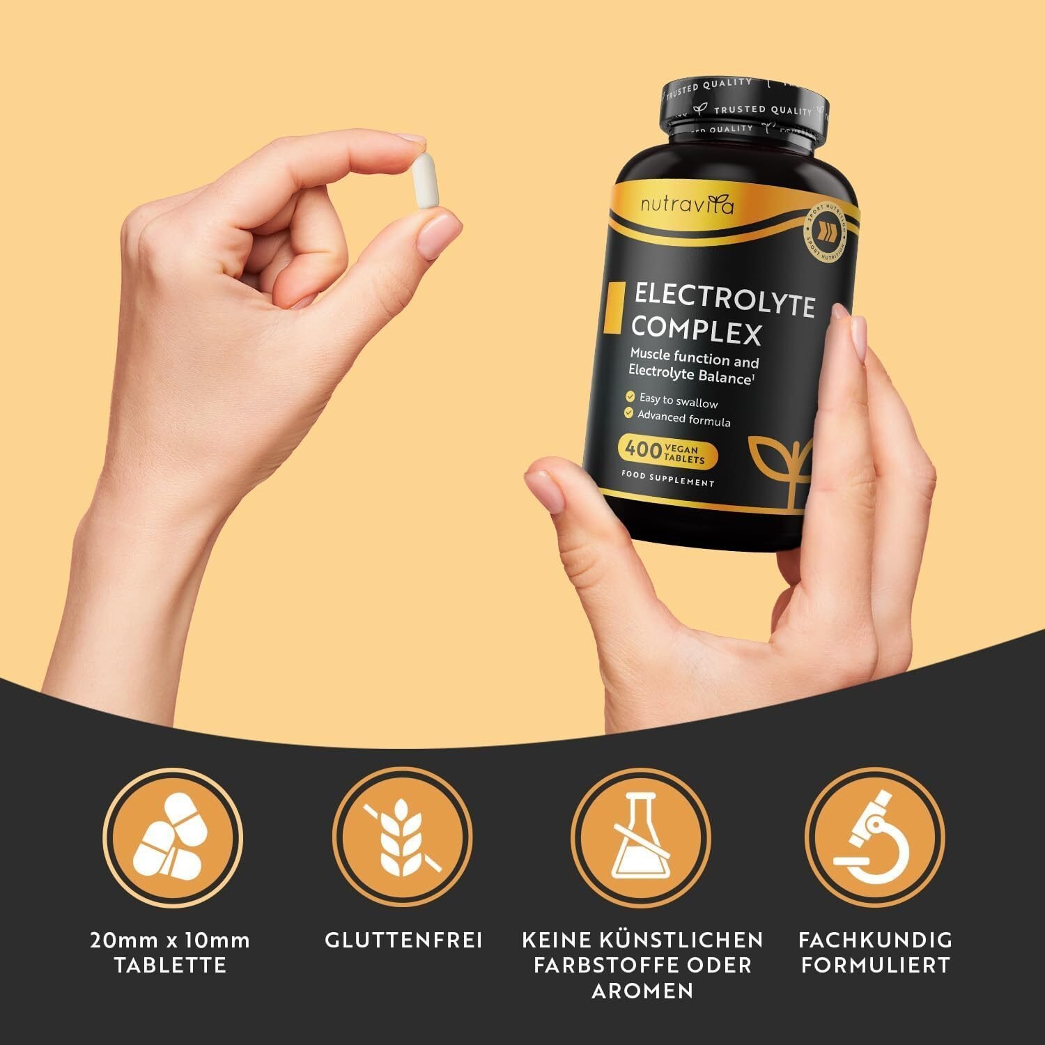 Elektrolyte Komplex mit Magnesium, Kalium, Kalzium, Natrium & Chlorid – Hochdosiert – 400 Tabletten – Nutravita