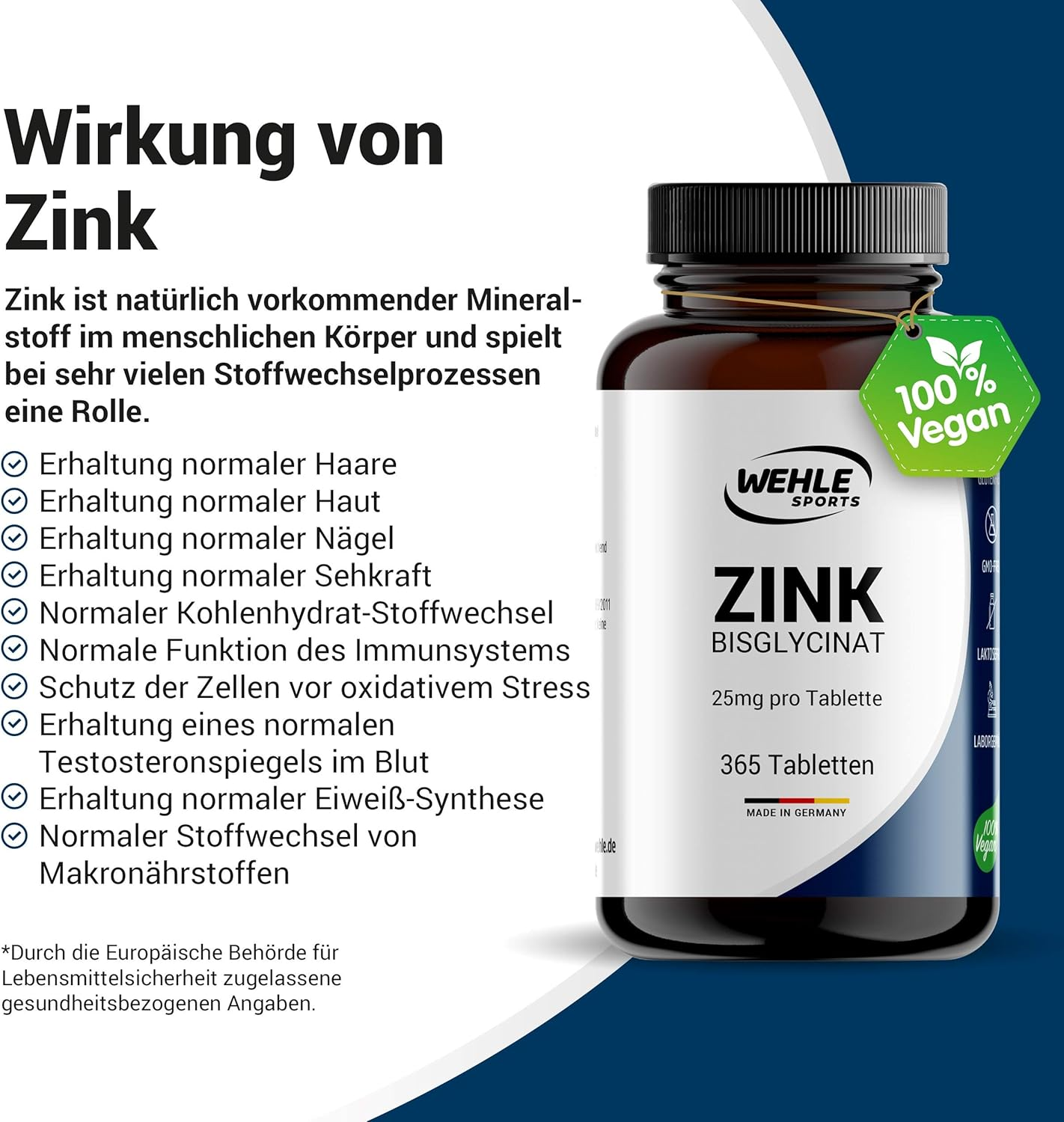 365 Zink Tabletten – 25 mg Zink Bisglycinat Hochdosiert – Wehle Sports