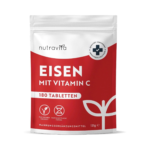 Eisentabletten 180 Tabletten – 40 mg Eisen + Vitamin C – Hochdosiert – Vegane Tabletten – Nutravita – Honigbee Eisentabletten 180 Tabletten