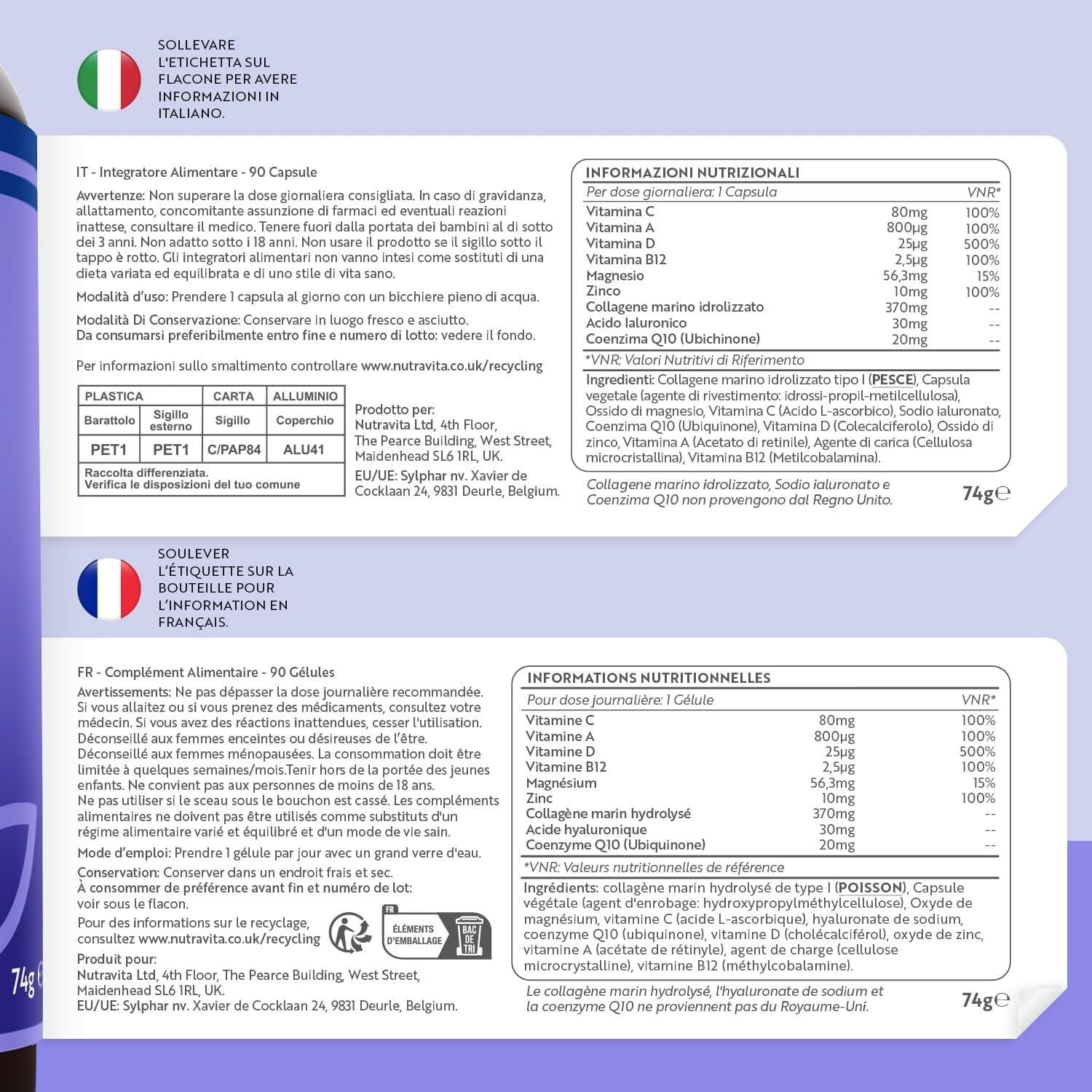 Kollagen Komplex 90 Kapseln – Mit Marinem Kollagen, Hyaluronsäure, Vitaminen & Mineralstoffen – 3 Monatsvorrat – Nutravita