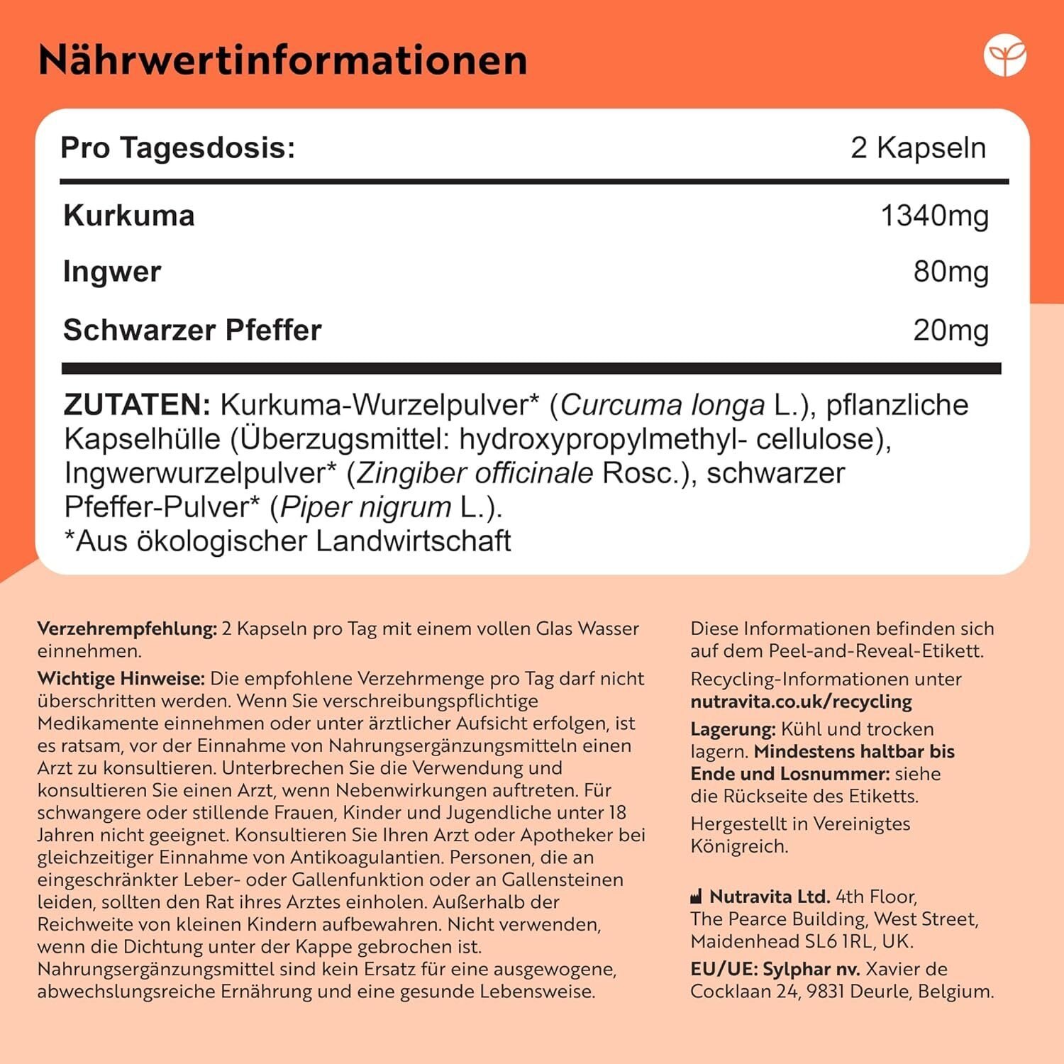 Bio Kurkuma Curcumin 1440 mg mit Schwarzem Pfeffer & Ingwer – 180 Vegane Kurkuma-Kapseln – Hochdosiert