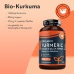Bio Kurkuma Curcumin 1440 mg mit Schwarzem Pfeffer & Ingwer – 180 Vegane Kurkuma-Kapseln – Hochdosiert
