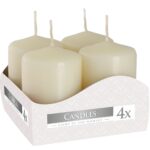 Stumpenkerzen 4er Set Ivory – Kerzen 40x60mm dekorative Kerzen für Zuhause ca. 6–8h Brenndauer – Honigbee Stumpenkerzen 4er Set Ivory