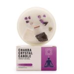 Chakra Kristallkerze Kronenchakra – Sojawachs Kerze mit Kristallen, 17h, 8.5×5 cm, 0.36 kg