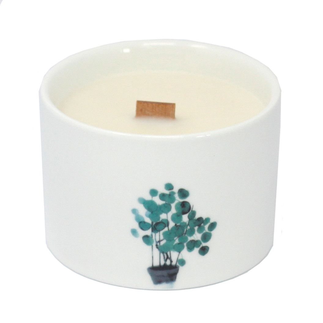 Botanical Duftkerze Lemon Honeysuckle im Keramikglas – Sojawachs Kerze mit Holzdocht, 8 x 7.5 cm