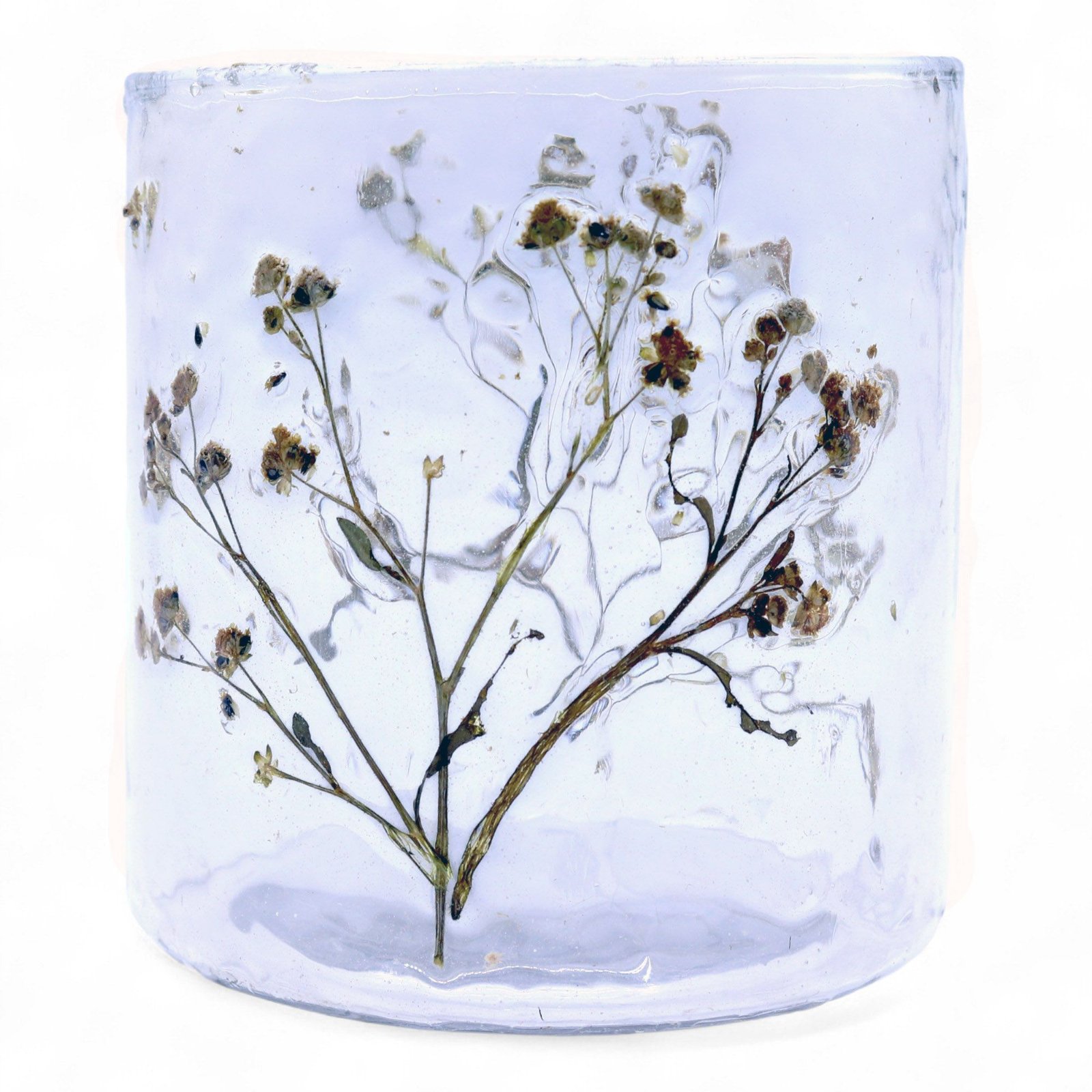 Teelichthalter Glas mit Blumen Primavera – Straight Kerzenhalter aus recyceltem Glas 8x8 cm