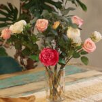Glas Vase Kerzenhalter mit Blumen Rose – großer dekorativer Kerzenhalter aus recyceltem Glas 19x11 cm