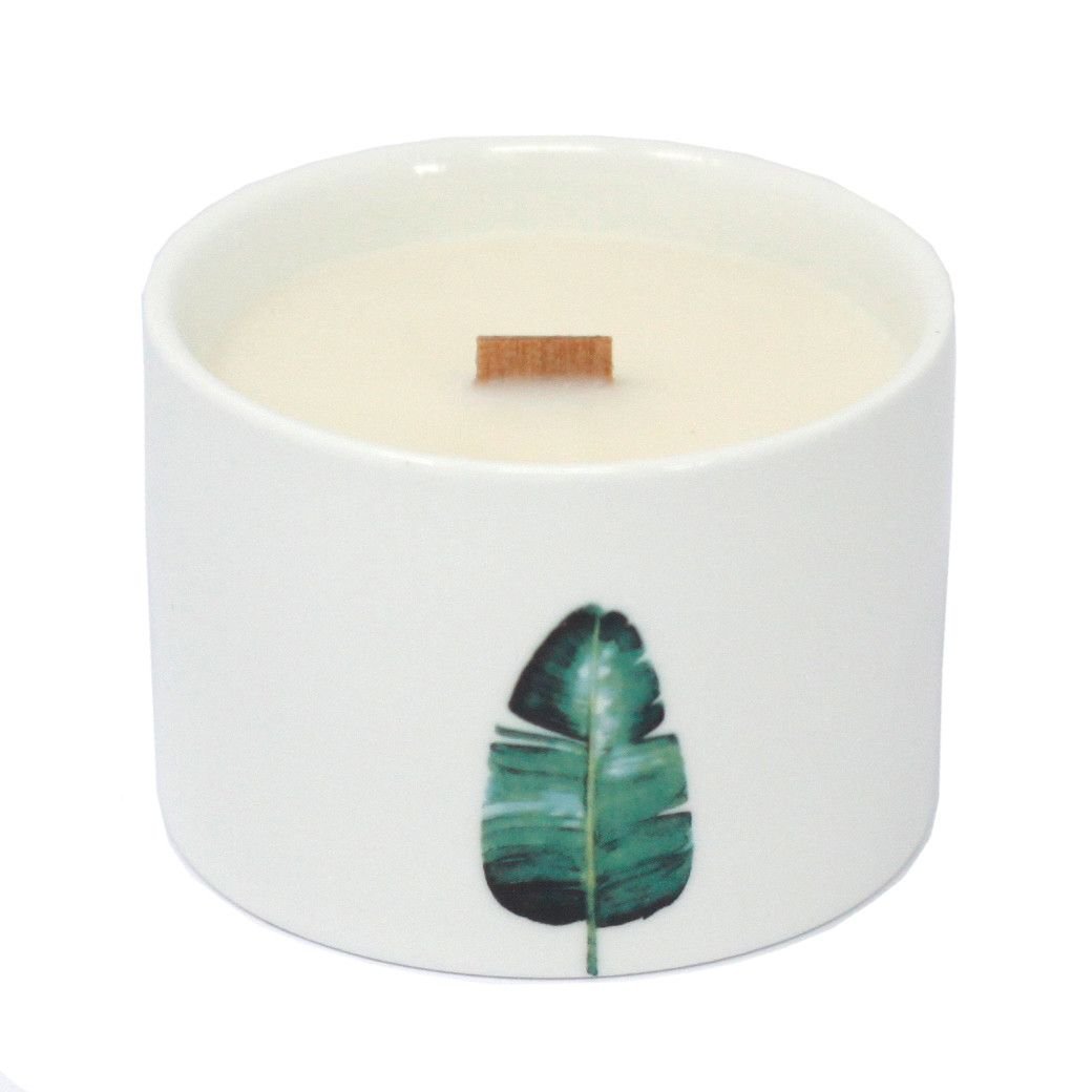 Botanical Duftkerze Lemon Honeysuckle im Keramikglas – Sojawachs Kerze mit Holzdocht, 8 x 7.5 cm