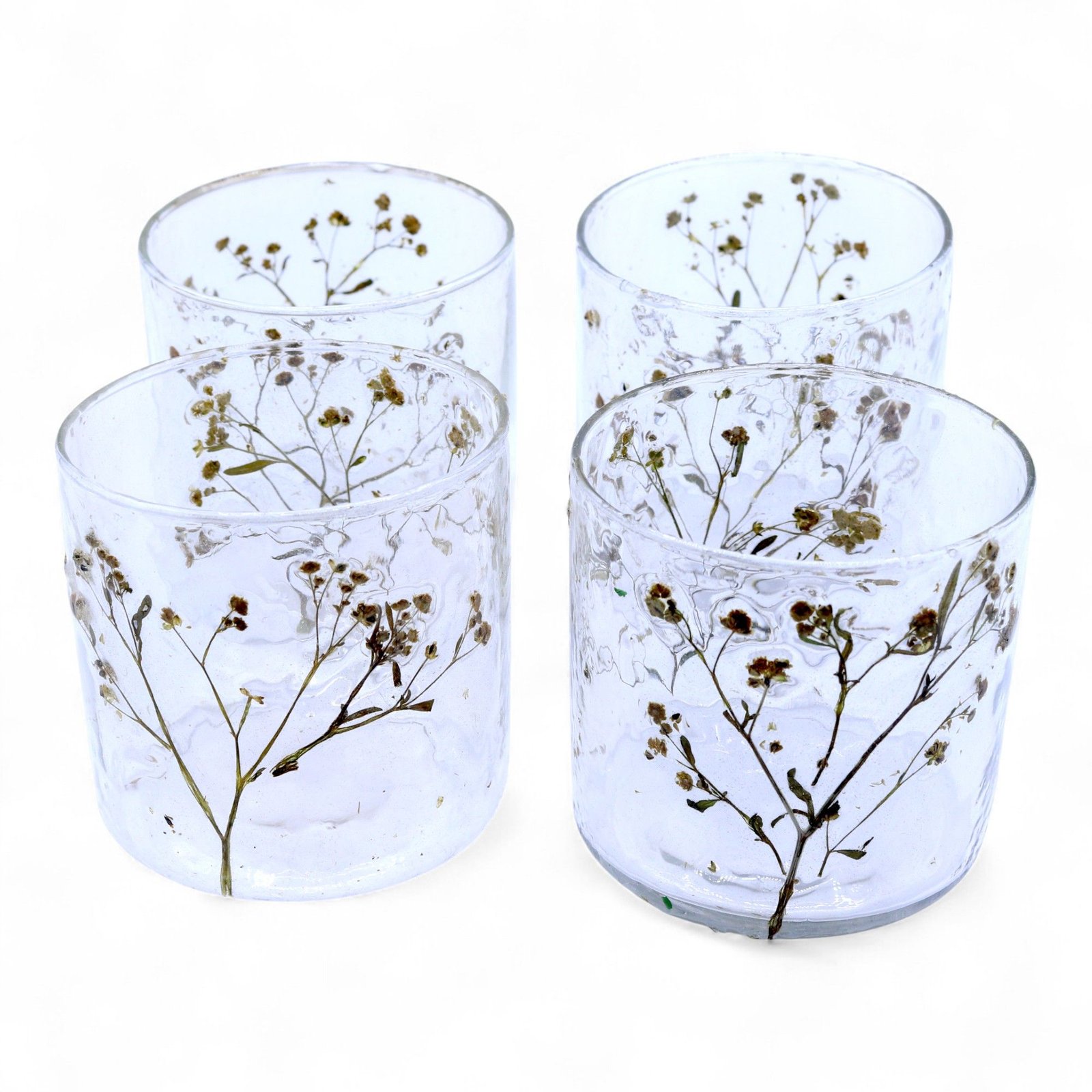 Teelichthalter Glas mit Blumen Primavera – Straight Kerzenhalter aus recyceltem Glas 8x8 cm