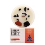 Chakra Kristallkerze Wurzelchakra – Sojawachs Kerze mit Kristallen, 17h, 8.5×5 cm, 0.36 kg