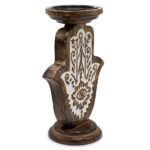 Kerzenhalter Holz Hamsa – Mango Holz Kerzenständer Hand der Fatima Vintage Deko, 25x18 cm