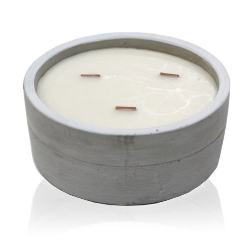 Beton Duftkerze Patchouli Dark Amber – Große Sojawachs Kerze mit Holzdocht im Betongefäß 14 cm