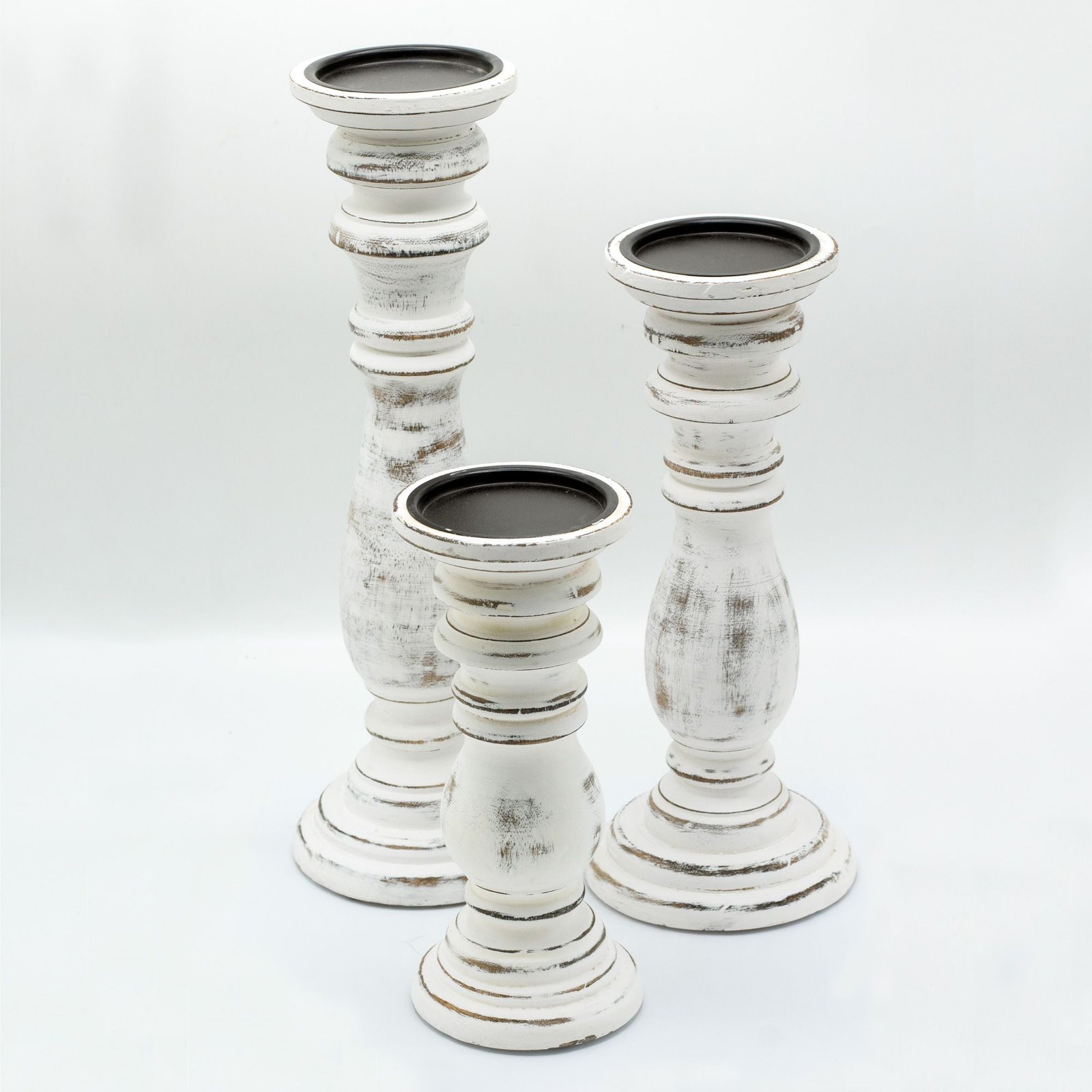 Kerzenständer Holz Weiß Vintage – Shabby Chic Kerzenhalter Groß für Wohnzimmer, Tisch & Deko – 37 x 10 cm