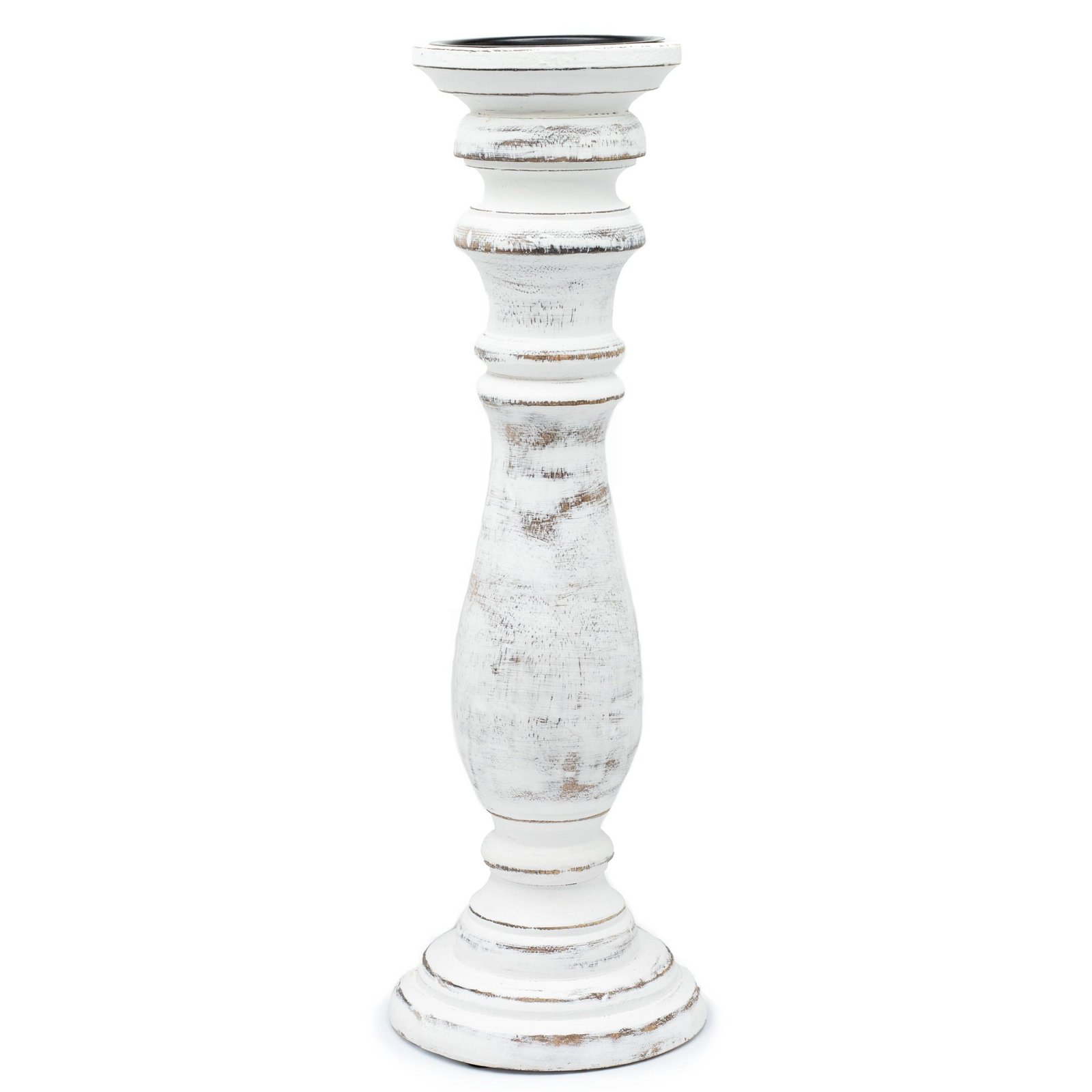 Kerzenständer Holz Weiß Vintage – Shabby Chic Kerzenhalter Groß für Wohnzimmer, Tisch & Deko – 37 x 10 cm