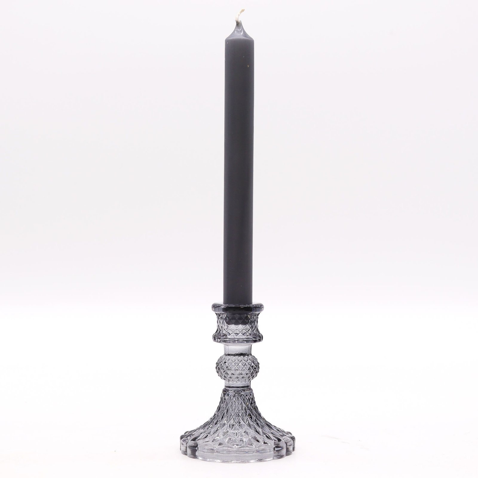 Kerzenhalter Set Glas Vintage grau – 2er Set elegante Kerzenständer für Tischdeko und Zuhause