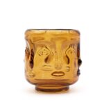 Teelichthalter Buddha Gesicht Glas Amber Set – 2er Set dekorative Kerzenhalter im Vintage Stil