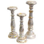 Kerzenständer Weiß Gold Holz – Vintage Kerzenhalter Set aus Albasia Holz für stilvolle Deko 12x12x34 cm – Honigbee Kerzenständer Weiß Gold Holz – Vintage Kerzenhalter Set aus Albasia Holz für stilvolle Deko 12x12x34 cm