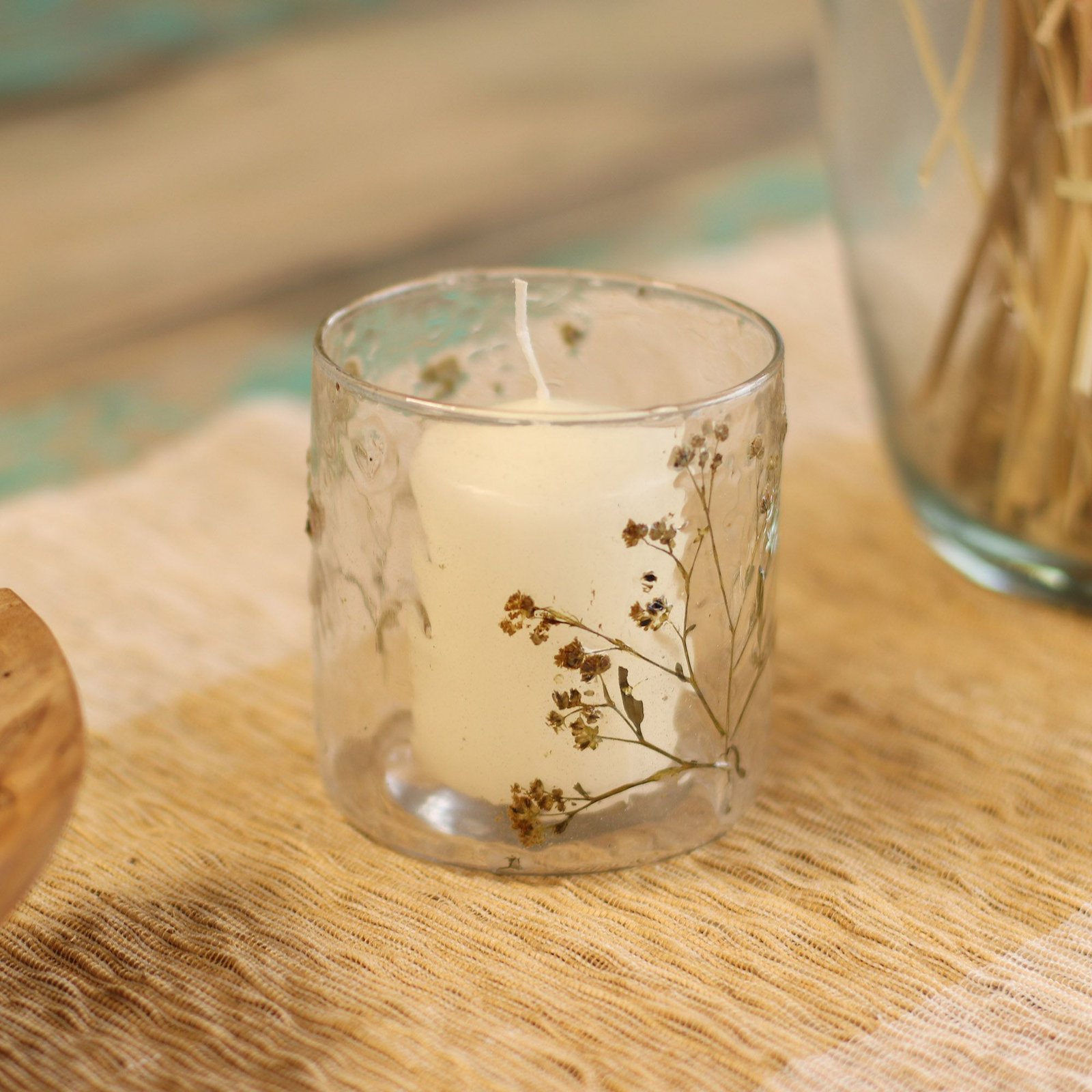 Teelichthalter Glas mit Blumen Primavera – Straight Kerzenhalter aus recyceltem Glas 8x8 cm