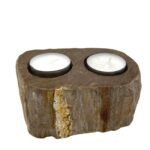 Kerzenhalter Versteinertes Holz Doppel – Naturstein Teelichthalter (12.5x8x7cm)