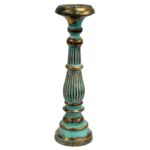 Kerzenständer Holz Vintage groß – Turquoise Gold handgefertigter Kerzenhalter, 40 cm