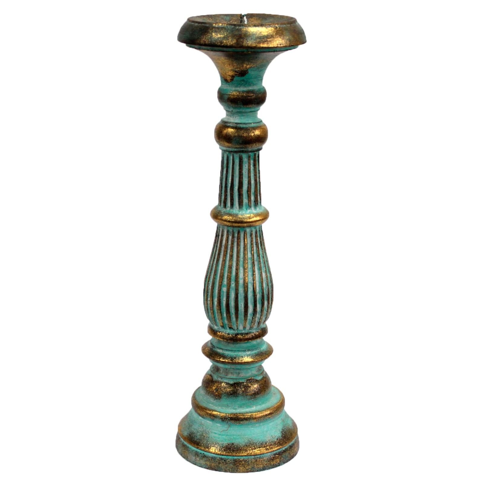 Kerzenständer Holz Vintage groß – Turquoise Gold handgefertigter Kerzenhalter, 40 cm