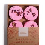 Duschdampfer Set Liebestrank Rosa – Aromatherapie mit Rose und Bergamotte – Honigbee Duschdampfer Set Liebestrank Rosa – Aromatherapie mit Rose und Bergamotte