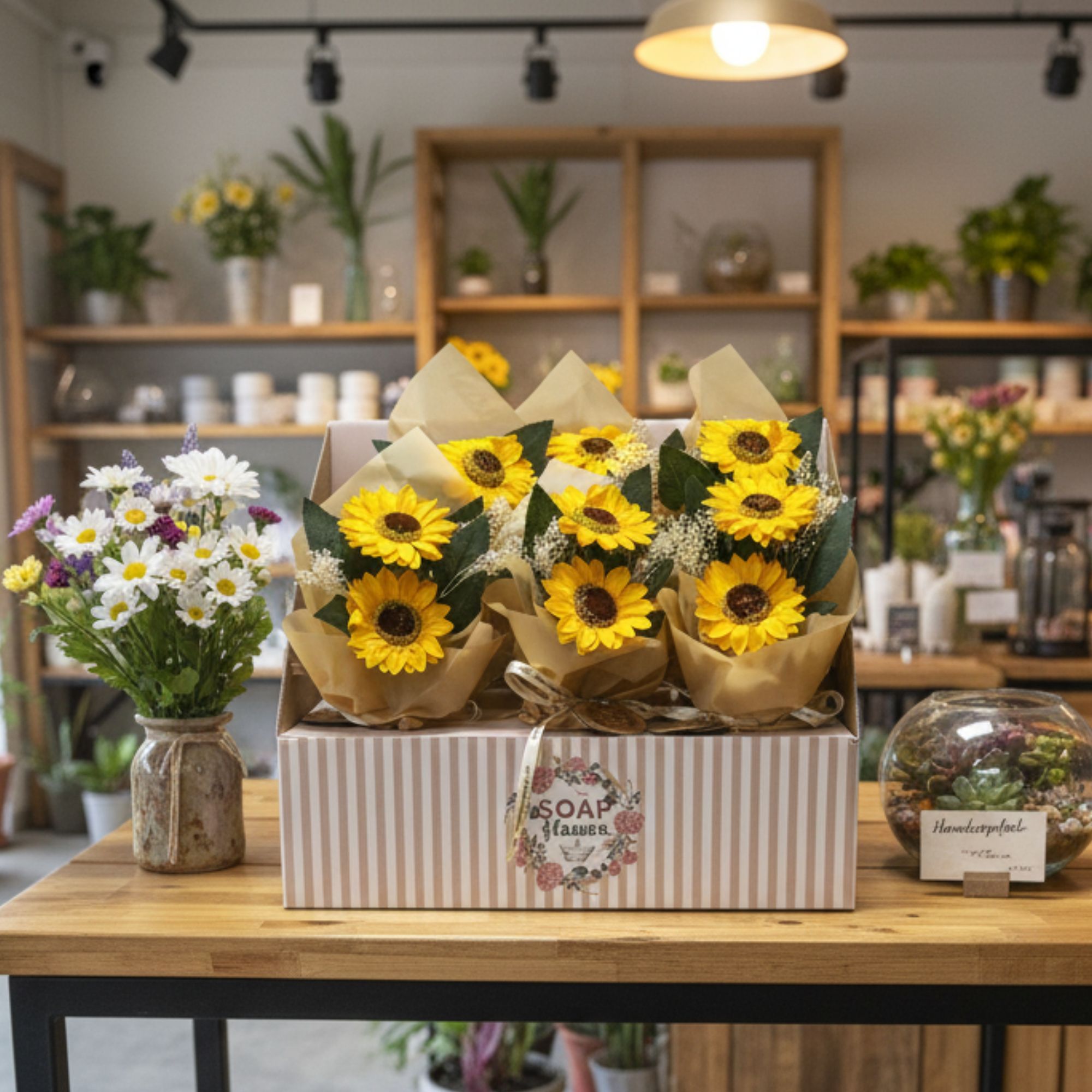 Seifenblumen Sonnenblumenstrauß Geschenk Badezusatz Dekoration