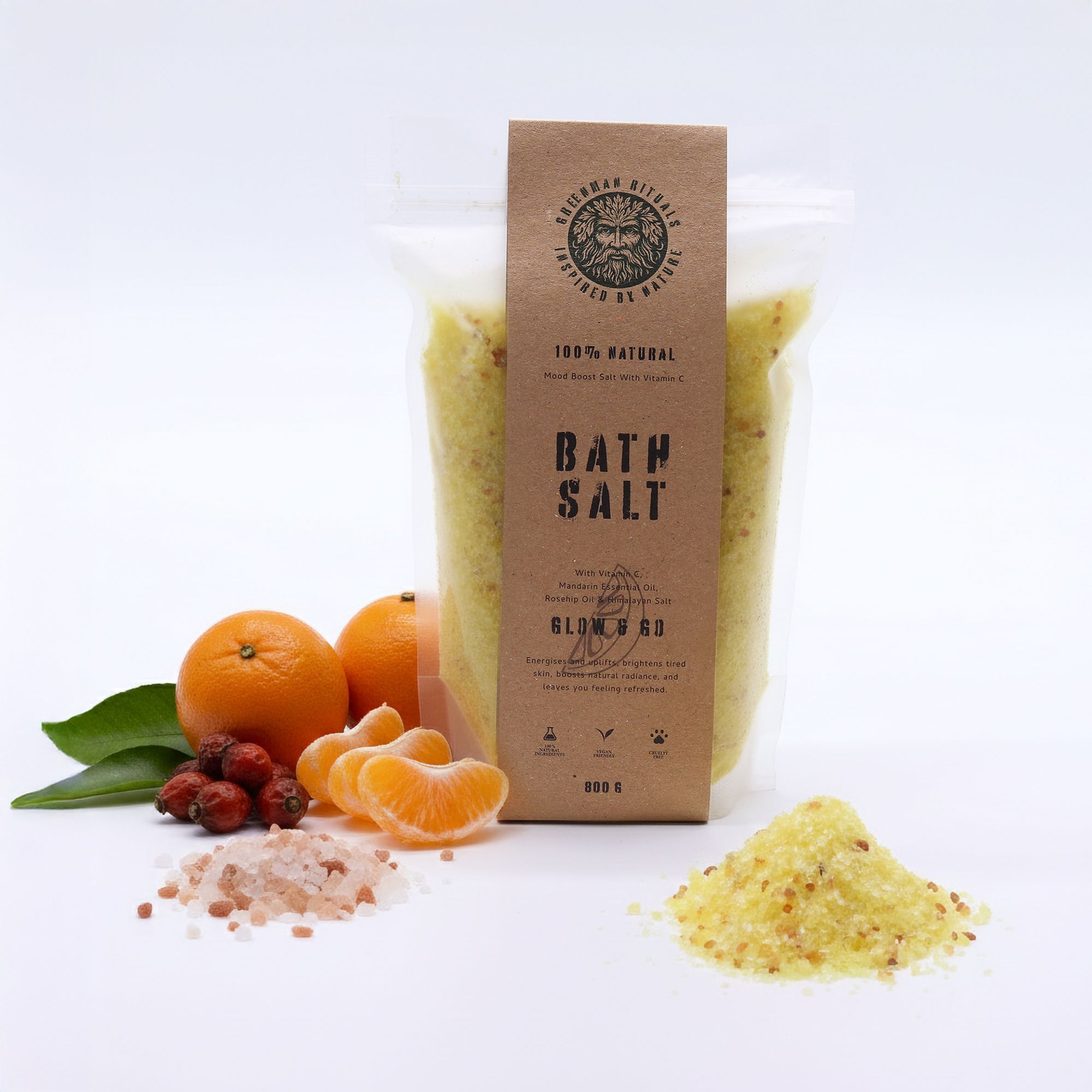 Greenman Badesalz Epsomsalz Vitamin C Mandarine Gelb Wellnessbad 800 g