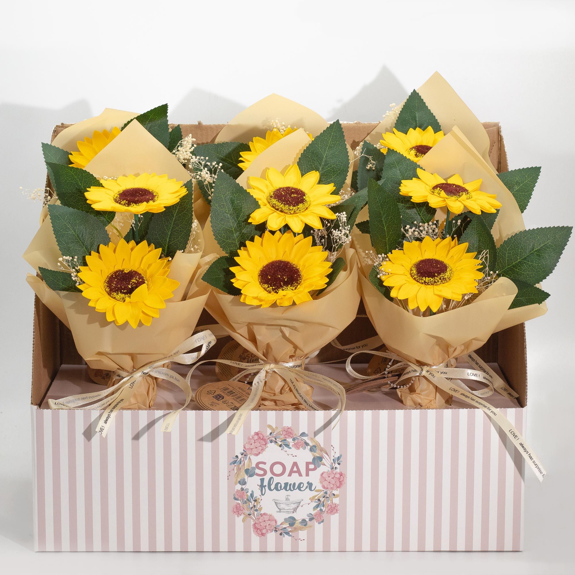 Seifenblumen Sonnenblumenstrauß Geschenk Badezusatz Dekoration