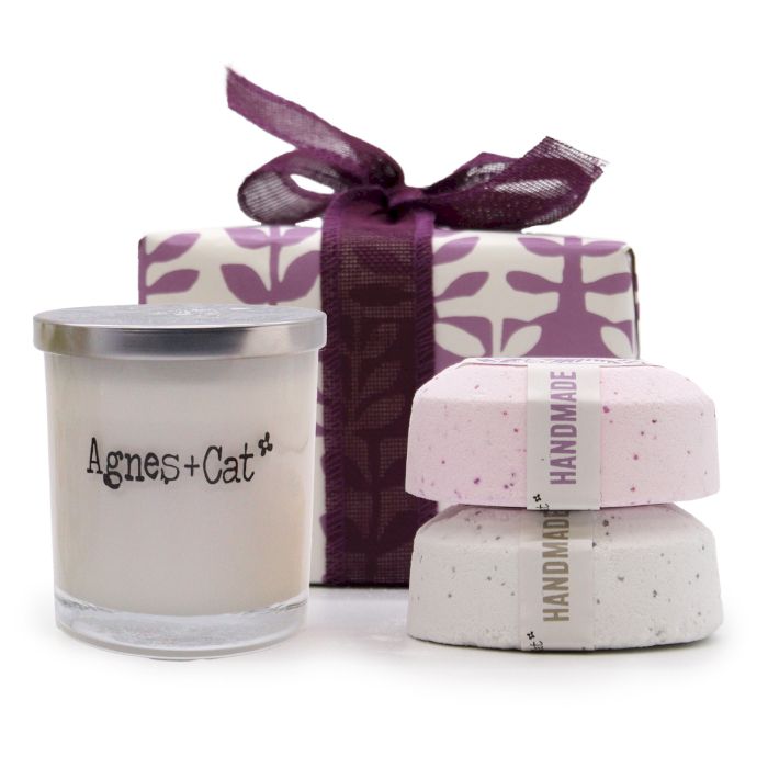 Wellness Geschenkset Moonstone Kerze & Badebomben Weiß