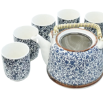 Keramik Teeservice Blaues Muster mit Teekanne & 6 Tassen – Honigbee Keramik Teeservice Blaues Muster mit Teekanne & 6 Tassen