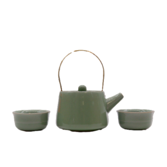 Keramik Teeservice Jadegrün mit Teekanne & 2 Tassen