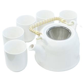Keramik Teeservice Klassisch Weiß mit Teekanne & 6 Tassen