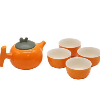 Orangen Teeservice mit Teekanne & 4 Tassen aus Keramik
