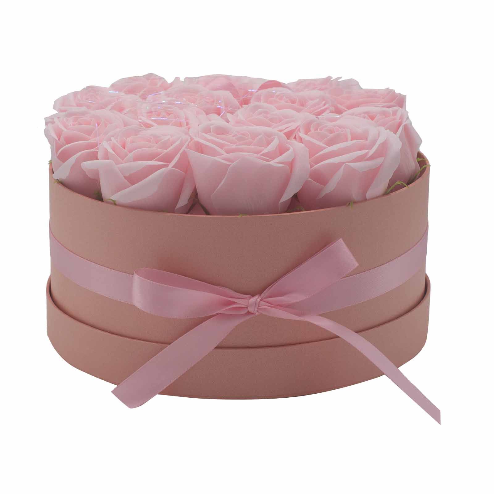 Seifenblumen Rosenstrauß 14 Rosa Rosen Rund – Duftseifen Geschenkbox